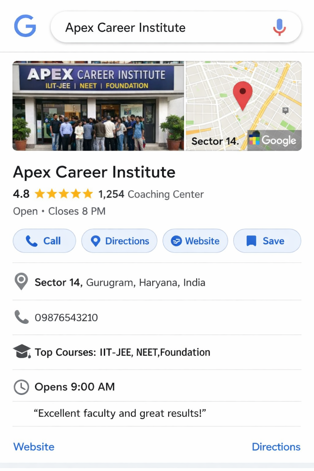 google maps showing coaching centre near me results with ratings
