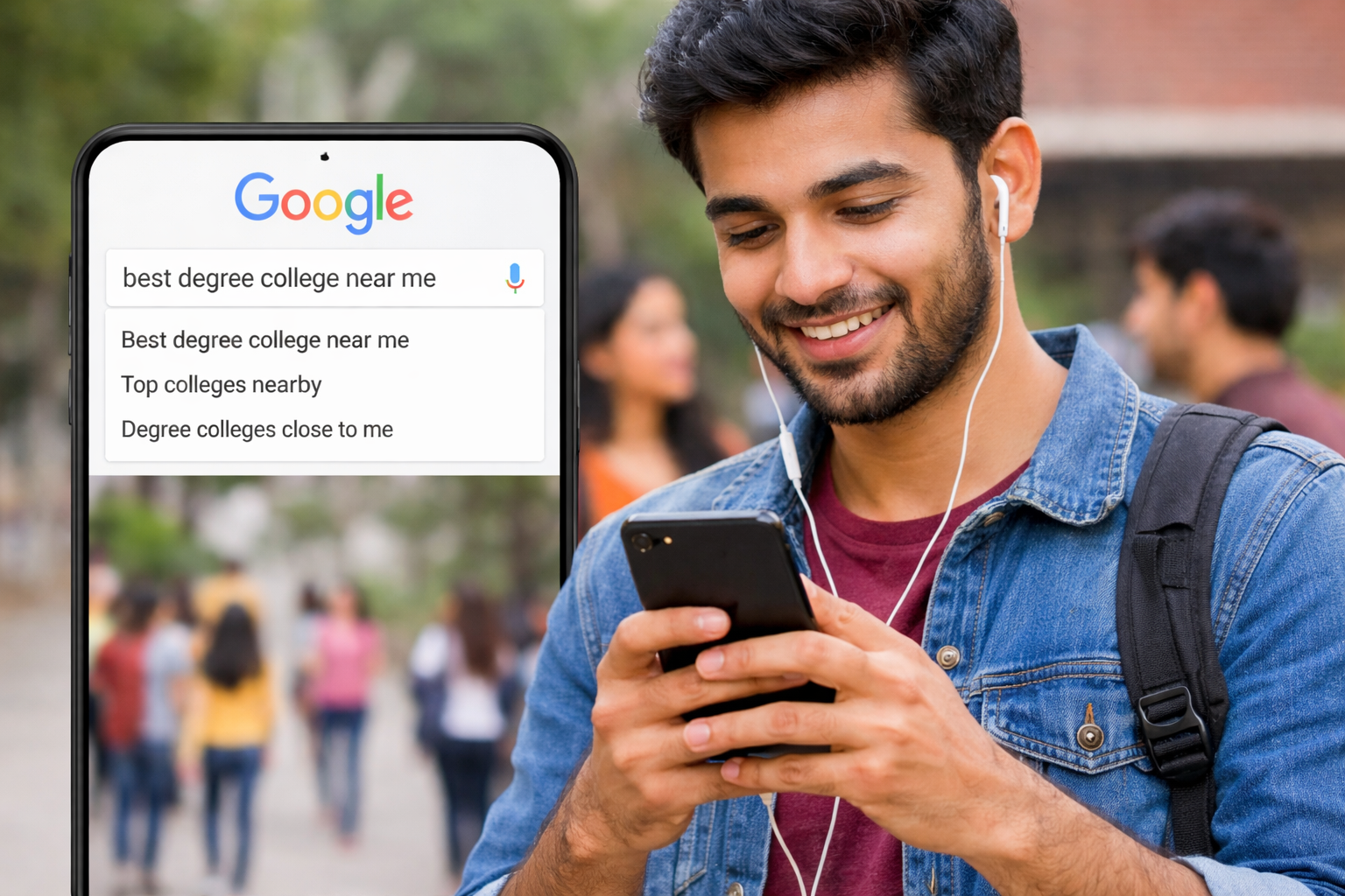 student searching best college near me on mobile